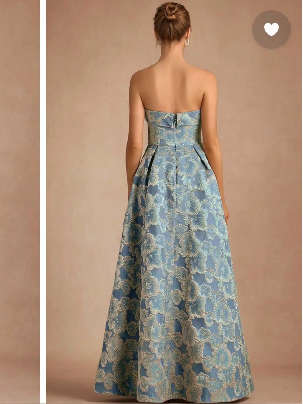 Azazie Strapless Blue and Gold Floral Jacquard Gown - Picture 4 of 4